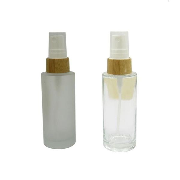 

storage bottles & jars 50ml 10pcs/lot empty diy bamboo cosmetic spray bottle, glass clear container, frosted matte liquid