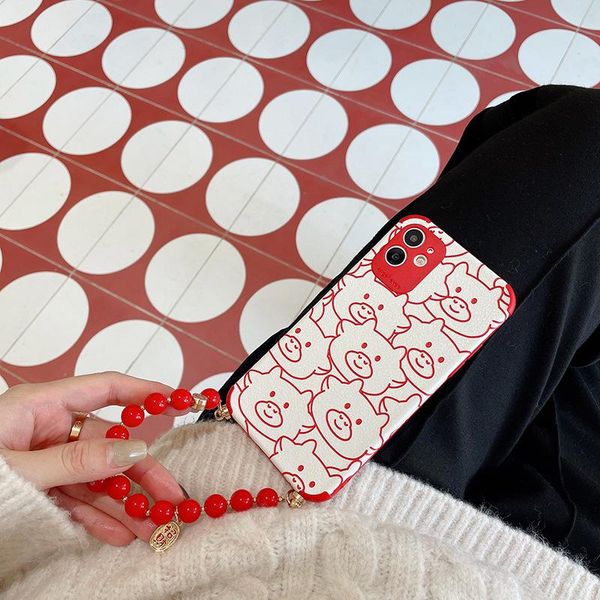 

card holders phone shell x/xs festive 78p female xr chain year red cow is suitable for iphone12pro max apple 11 mobile, Brown;gray