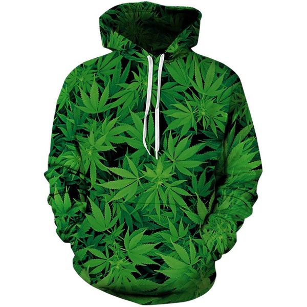 

leaf 3d printing hoodie visual impact party punk gothic round neck sweater hoodie, Black