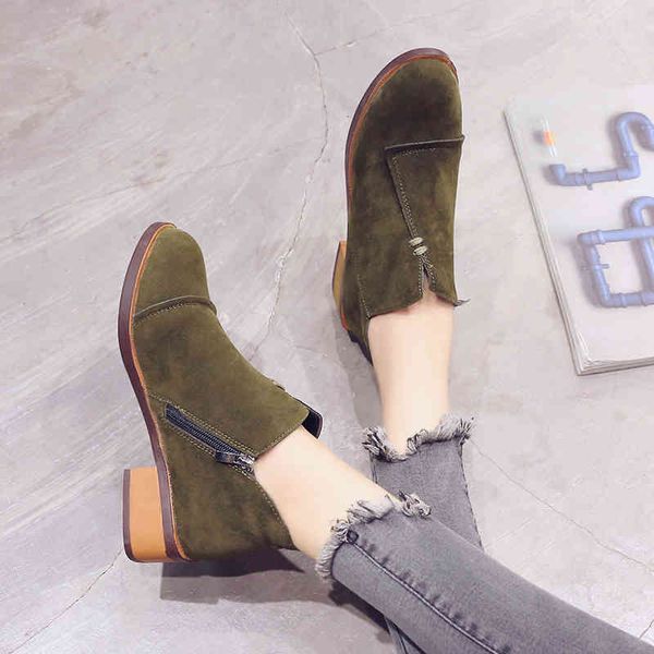 

boots autumn ladies boots causal zipper ankle for woman shoes winter square creepers mid-heels size 35-41 e811, Black