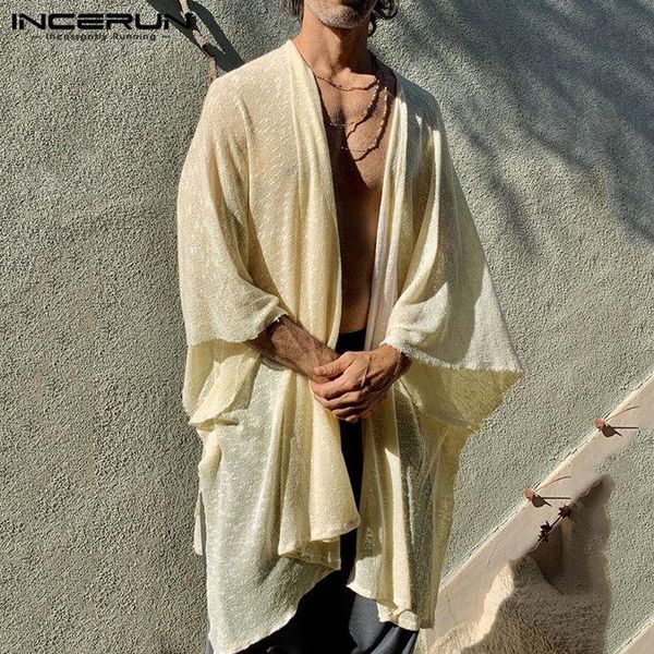 

men's trench coats incerun vintage men solid color flare sleeve long outerwear open stitch loose streetwear casual cloak mens s-5xl, Tan;black