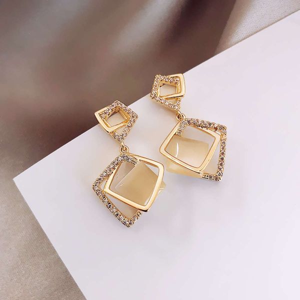 

geometric square women's 925 pure silver needle advanced earrings, Black