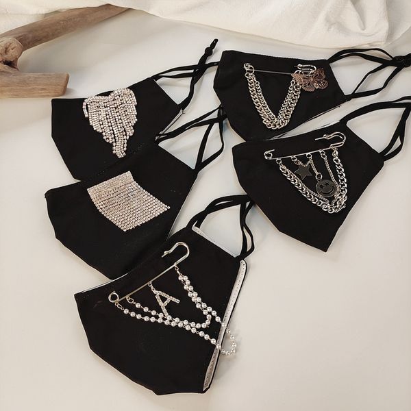 

new rhinestone ornament mask combination detachable wear tassel flash diamond smiling face butterfly pearl brooch
