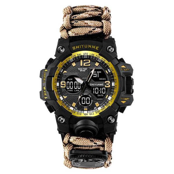 

wristwatches shiyunme men military sports digital watches compass outdoor survival multi-function waterproof men's watch relogio mascul, Slivery;brown