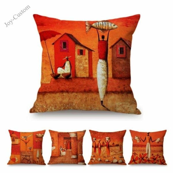 

africa abstract oil painting sofapillow orange african gallery cushion cover cushion/decorative pillow