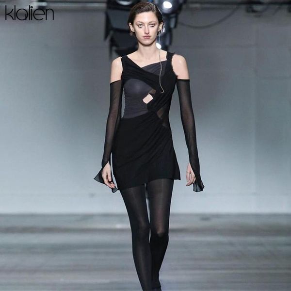 

fashion see through black mini dress women spring autumn street office lady slim stretch casual 2021 dresses, Black;gray