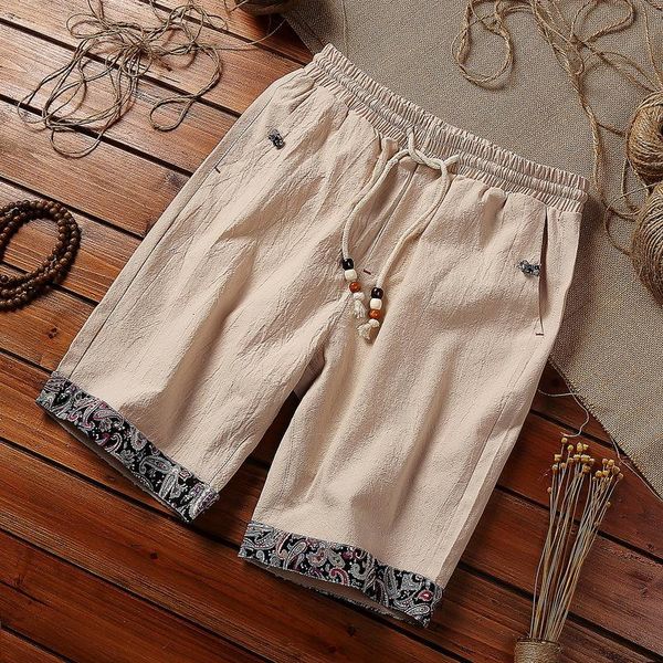 

shorts for men summer fashion linen knee length contrast strap elastic waist casual beach men's, White;black