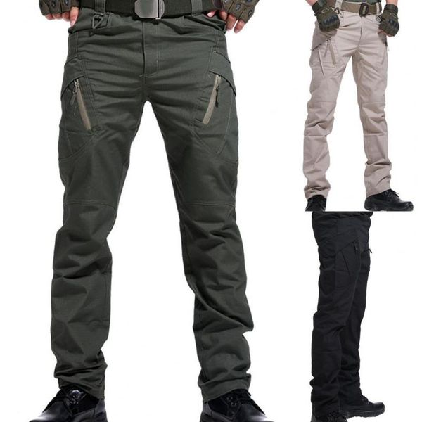 

men's pants tactical cargo multi-pocket skin friendly cotton blend water resistant long sweatpants for outdoor, Black