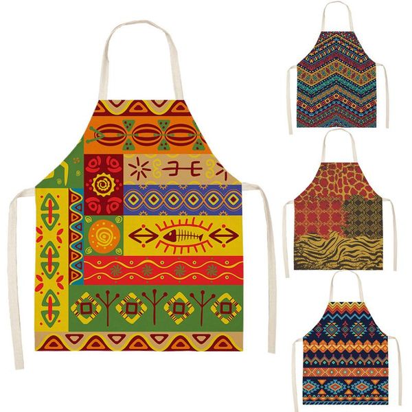 

aprons 1 pcs colorful geometric patterns cleaning national style home cooking kitchen apron cook wear cotton linen bibs
