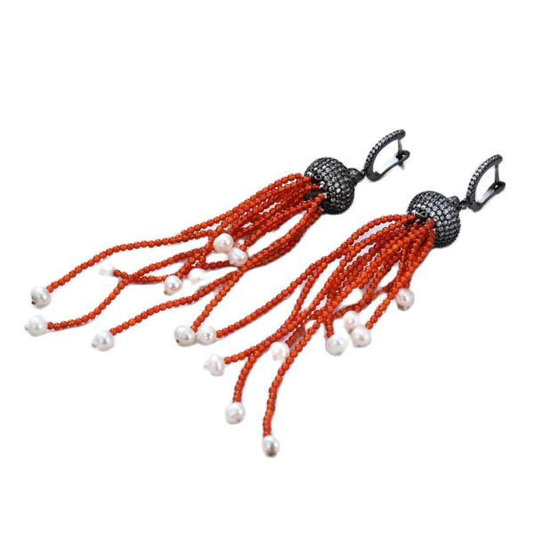 

guaiguai jewelry white pearl orange jades gems stone earrings cz leverback handmade for women real gems stone lady fashion jewellry, Silver