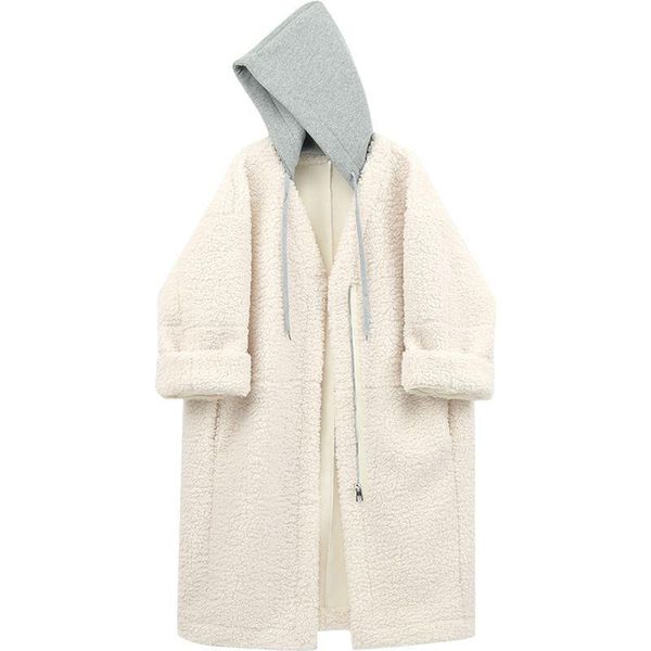 

women's wool & blends [ewq] korea winter black hooded cashmere clothes women thickened gray warm woolslamp cotton outwear coat female t