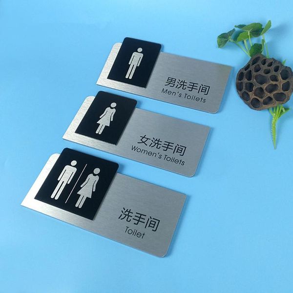 

men women bathroom toilet signs door sticker imitation metal acrylic signage wc doorplate restroom public plaque plates other hardware