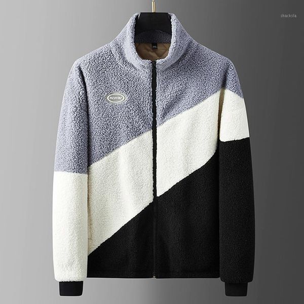 

men's jackets lambswool men fashion patchwork jacket coat autumn lamb wool casual color contrast outerwear male plus size 7xl, Black;brown