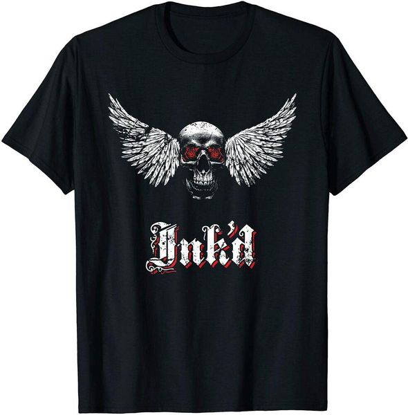 

inked tattoo t shirt winged skull and roses, tattooist, hip size m-5xl, White;black