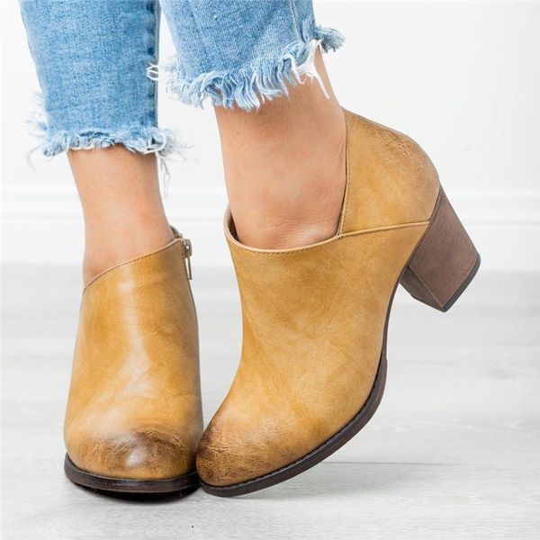 

boots cootelili shoes for women soft fall spring botines mujer comfortable mid heel ladies zip 35-43, Black