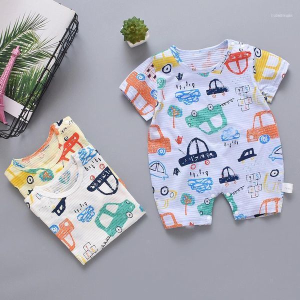 

summer baby clothes short sleeved rompers cotton born bodysuit pajama boys car pineapple print romper costumes1, Blue