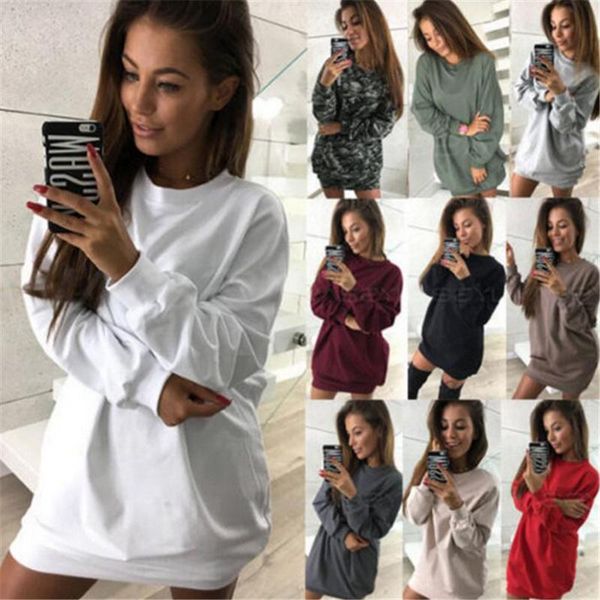 

women's hoodies & sweatshirts women sweatshirt long casual o-neck loose oversized dress autumn sleeve femme vestidos, Black