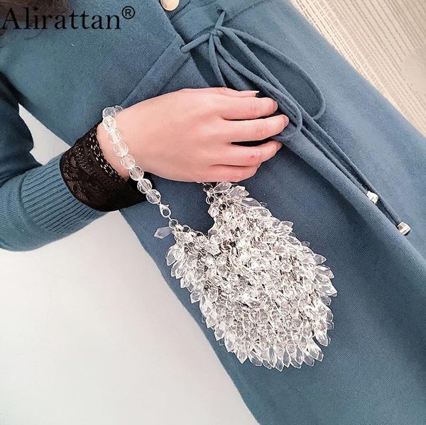 

vintage small crystal woven portable bags for women 2021 summer style fashion trend brand ladies handbag wallet evening