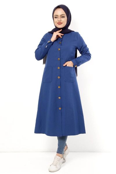 

women's jackets button hijab cap tsd0091 indigo, Black;brown