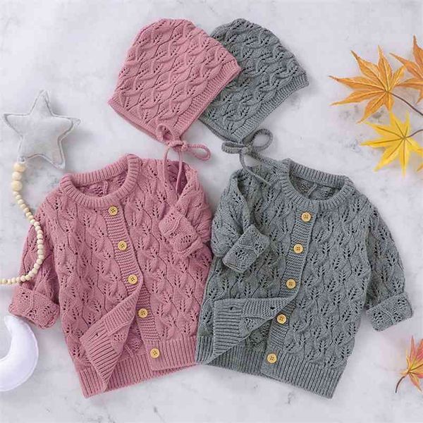 

autumn winter baby boys girls pure color hollow out knit jacket + cap infant kids boy girl long sleeve cardigan coat clothing 210521, Blue