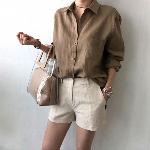 

qooth femme blouses fashion autumn white shirts women long sleeve blouse korean woman linen clothes femininas qt220 210401