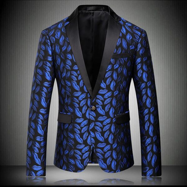 

arrival men's casual blazer slim fit tuxedos suit men blue floral printing fashion jacket size m-4xl suits & blazers, White;black