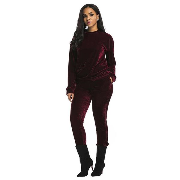 

two piece dress winter autumn women suits fashion velvet long sleeve sportsuit 2 set slim pants bodycon sweatsuit ws2873v, White