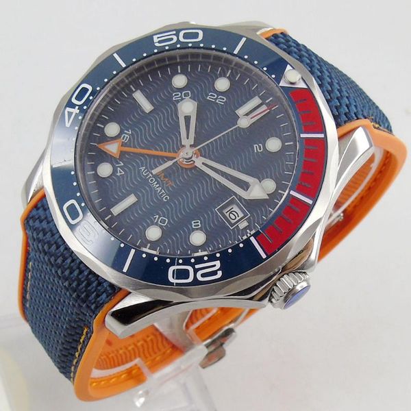 

wristwatches luxury 41mm mechancial mens watch blue dial sapphire glass gmt automatic rubber band luminous ceramic bezel date function, Slivery;brown