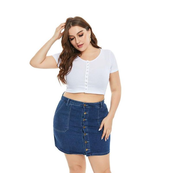 

skirts summer style korean single breasted fashion mini ladies loose navy blue light goth plus size denim short skirt women, Black