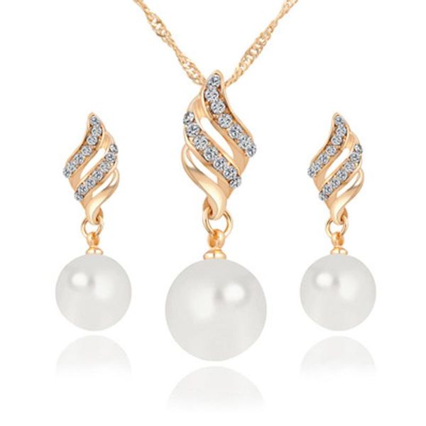 

earrings & necklace 3pcs/set luxury princess bridal jewellery set spiral shaped pearl stud wedding women fashion, Silver
