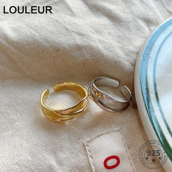 

cluster rings louleur real 925 sterling silver irregular ring minimalist female wide for women fashionable wedding/engagement jewelry, Golden;silver