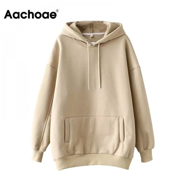 

aachoae casual solid hooded hoodie batwing long sleeve plus size sweatshirts autumn pullover pure fashion sudaderas 220304, Black