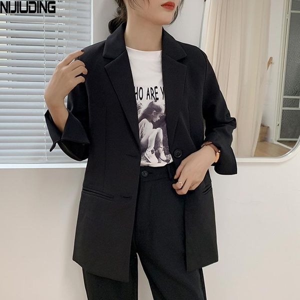 

casual women blazer suit single-breasted autumn winter jacket femme solid outwear notched long sleeve business attire women's suits & b, White;black