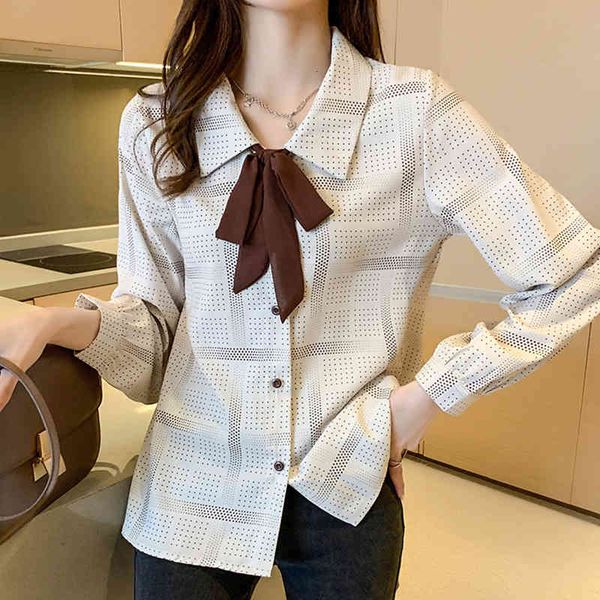 

sweaters women vintage dot bow casual lady shirts korean chic work wear office blusas loose chiffon blouse, White;black
