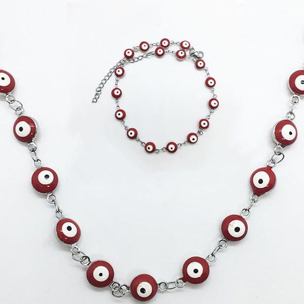 

chains joyeria acero inoxidable mujer lujo necklace bangle set woman chain evil eye couples bracelets femme jewelry wholesale items, Silver