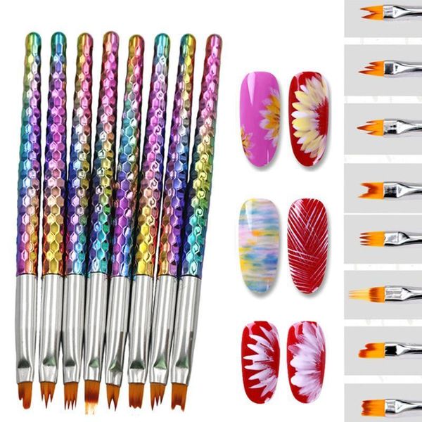 

8pcs nylon home salon professional diy manicure tool drawing carving petal shape portable uv gel nail art brush set painting pen1