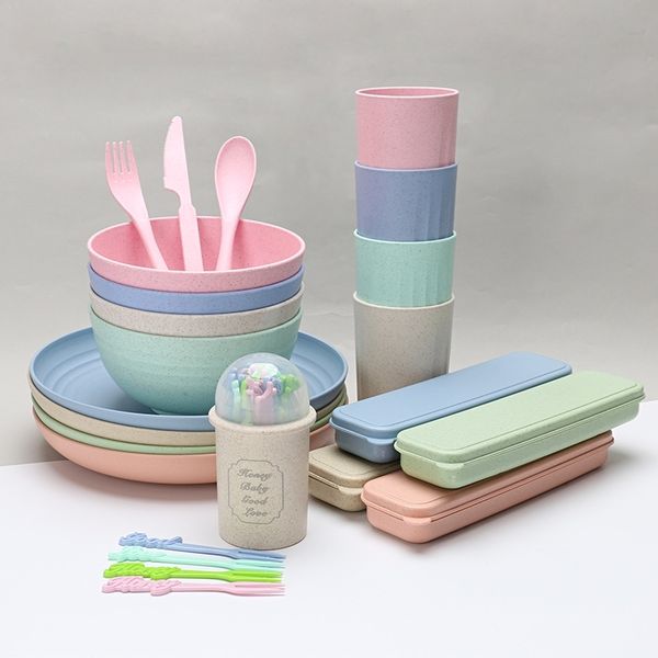 

daily wheat bowl cup plate knife spoon fruit fork 32 piece tableware set