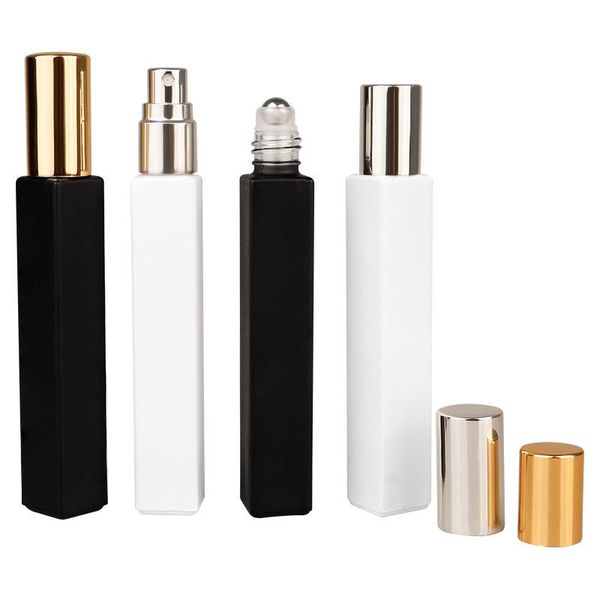 

gold silver spray atomizer perfume vials 25pcs 10ml empty black white square glass steel bead roller refillable roll on bottle storage bottl
