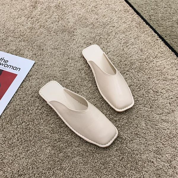 

slippers ellalee women low heel sandals summer close toe mature shallow solid apricot office ladies flats 1v2m, Black
