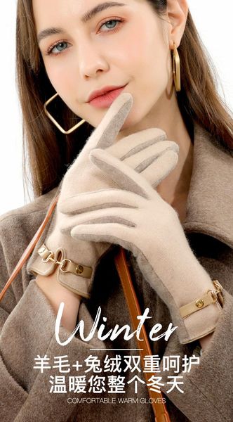 

five fingers gloves winter cashmere ladies riding cold-proof touch screen wool thickening plus velvet warm, Blue;gray