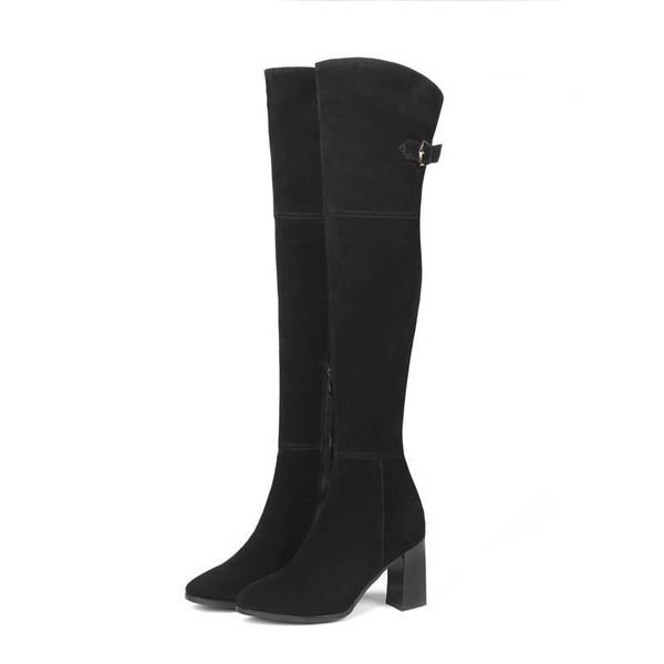 

boots qplyxco2021 cow suede leather women zip over the knee high heels shoes woman autumn winter, Black