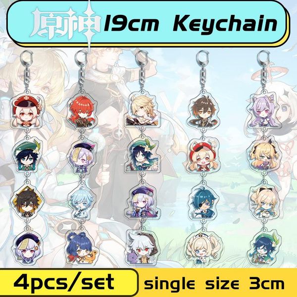 

keychains cute keychain genshin impact flutter venti hutao zhongli diluc man for women accessories bag pendant gifts backpack, Silver