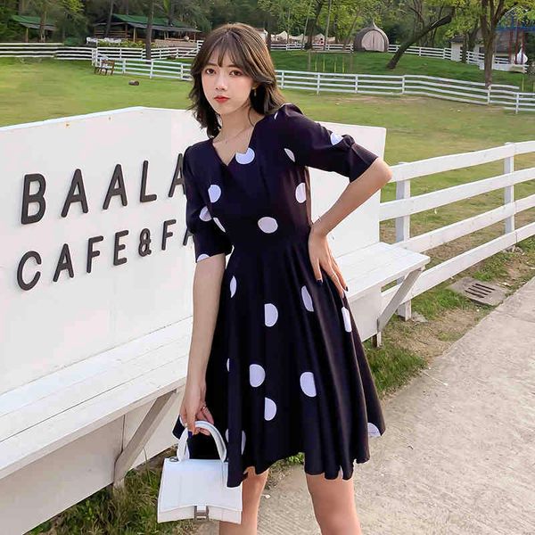

elegant 2021 dresses women summer fashion female polka dot mini dress, Black;gray
