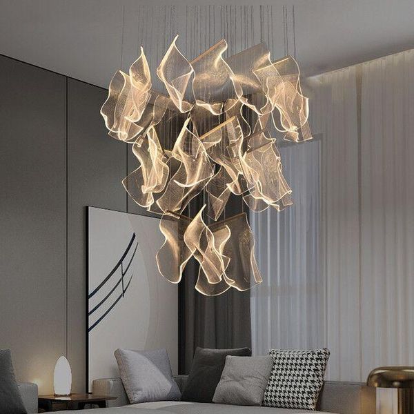 

chandeliers postmodern creative led chandelier lighting duplex rotating staircase light guide hanging lamp living room adjustable luminaires