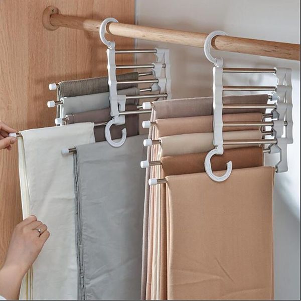 

hangers & racks 5 in 1 pant rack shelves clothes stainless steel hanger multi-functional wardrobe magic storage organizer