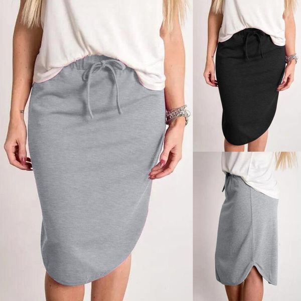 

skirts women fashion hight waist pure color skirt summer elastic short, Black
