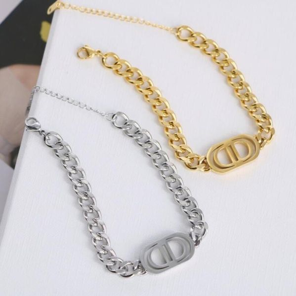 

charm bracelets vintage titanium steel hollow letter women trend gold color retro punk goth chain jewelry gift wb39, Golden;silver