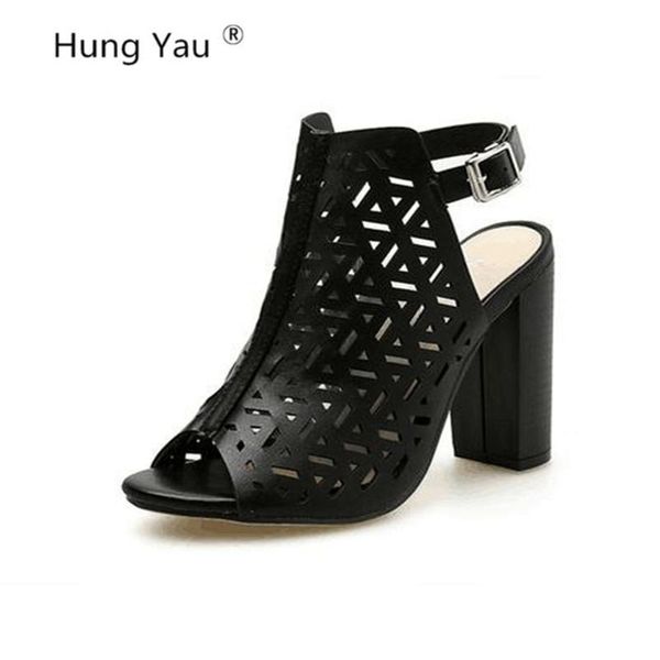 

summer high heels women sandals gladiator black stiletto shoes lady open toe hollow out party pumps zapatos plus size 34-43