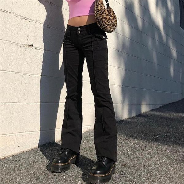 

y2k low waist black women jeans vintage 90s aesthetic rise harajuku denim trousers fashion pants, Blue