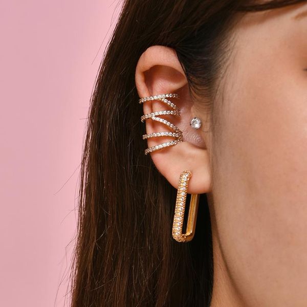 

hoop & huggie bohemia cz crystal c shape hollow out ear cuff earrings for women fashion geometric square gold metal big jewelry, Golden;silver